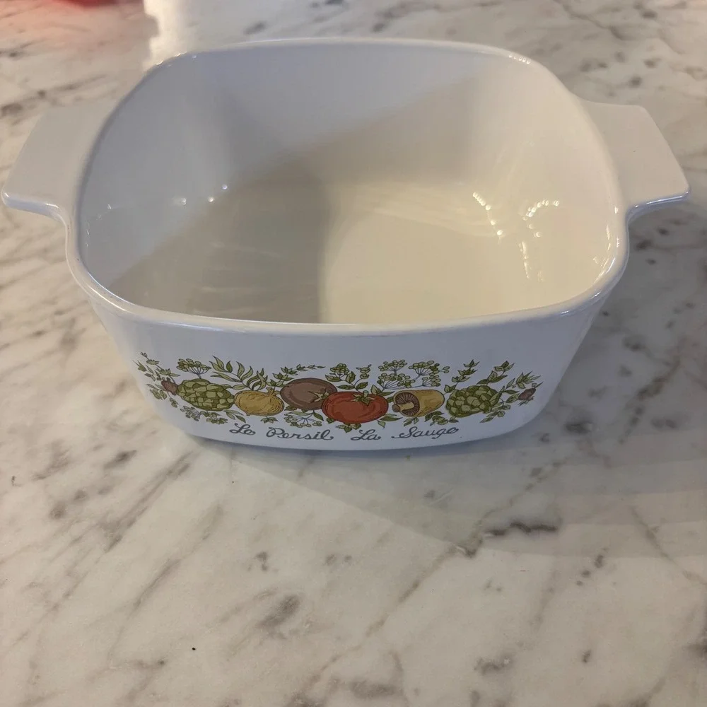 Corning Ware Leinsal La Sauge Casserole‎ Dish Square Vegetable Pattern Set of 2
